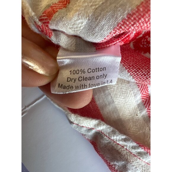 Never A Wallflower S Red & White Striped Embroidered Floral Cotton Top Ruffled C - Picture 8 of 8